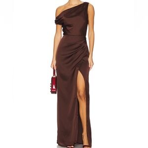 Show me your Mumu Jolie Dress in Brown Lux Satin